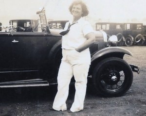 Grandma Carrie Metzger (about 1930) at Cabrillo Beach, California.